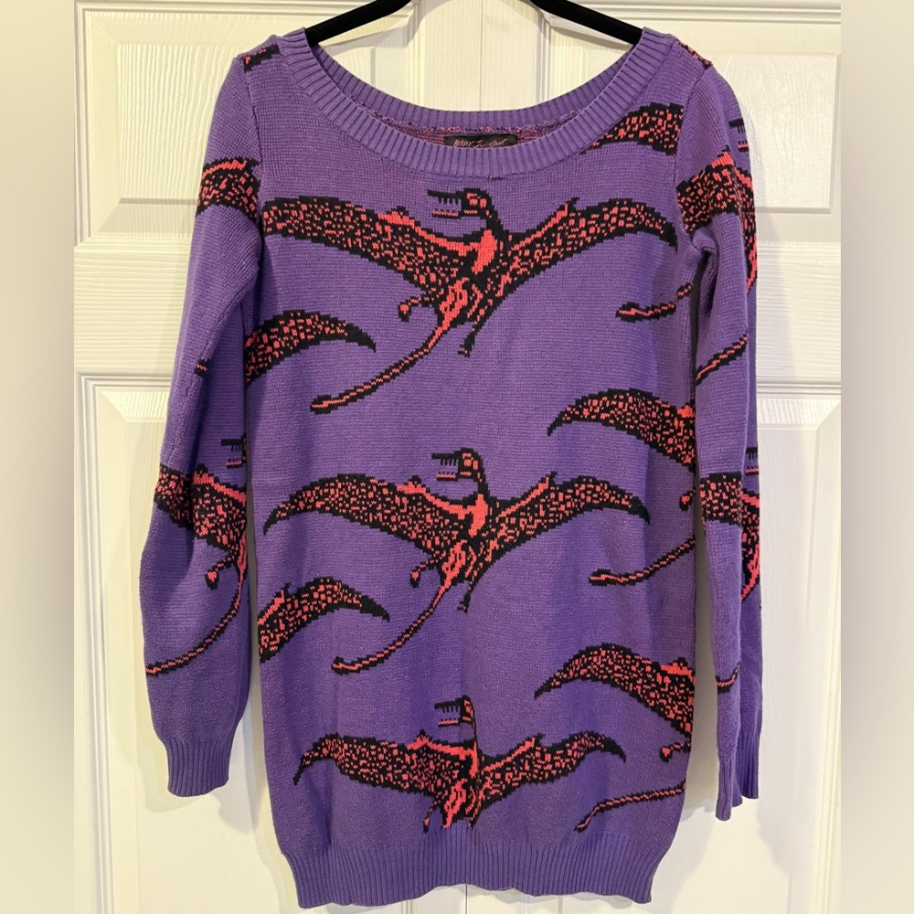 VTG Betsey Johnson Pterodactyl Sweater Dress - Picture 1 of 9